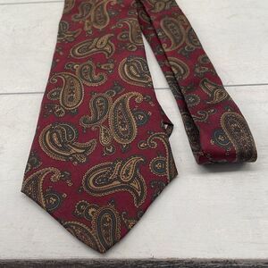 Vintage Mario Valentino Silk Ties For Mens Maroon Midnight Blue Paisley Print US